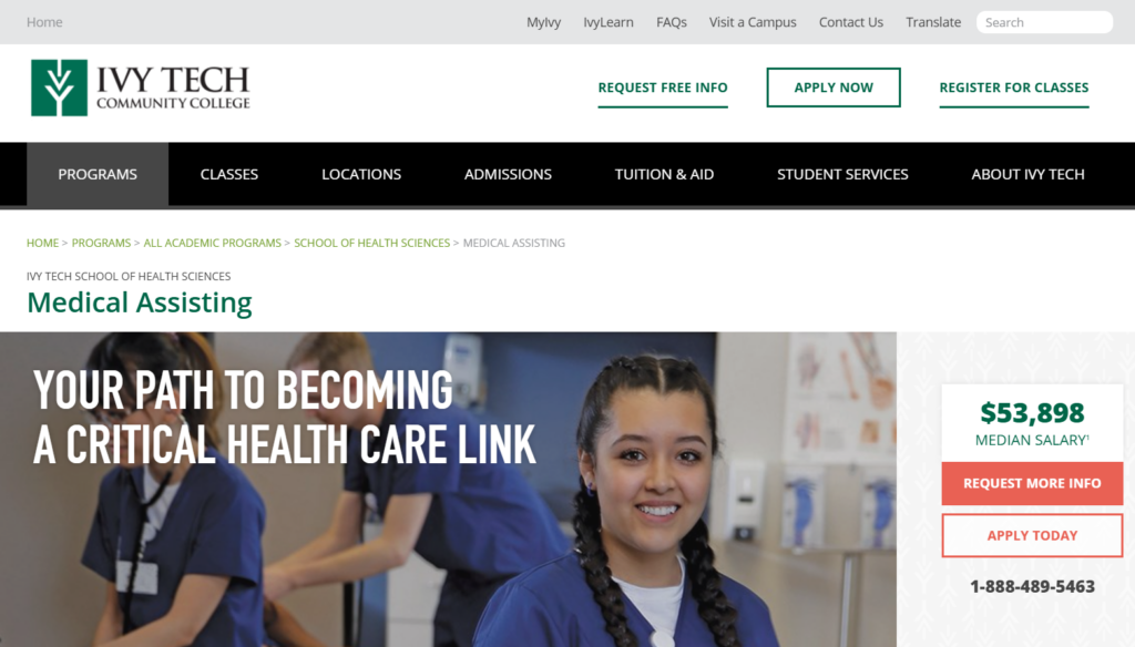 Screenshot of the Medical Assisting course page