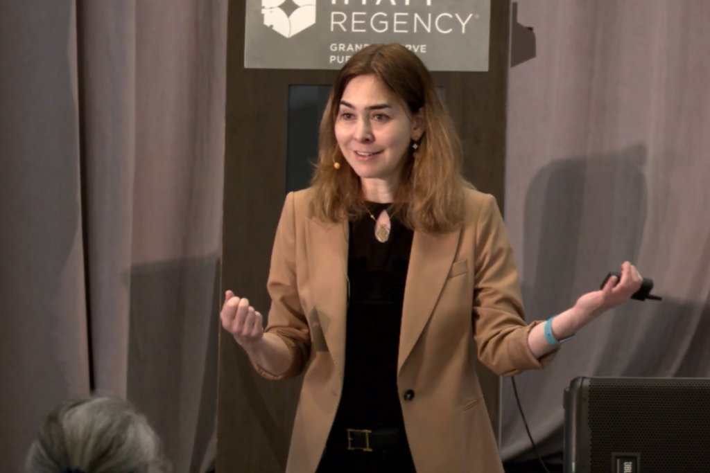 Opening keynote Dina Katabi, Thuan and Nicole Pham Professor of Electrical Engineering and Computer Science at MIT, speaking at the SAIL 2024