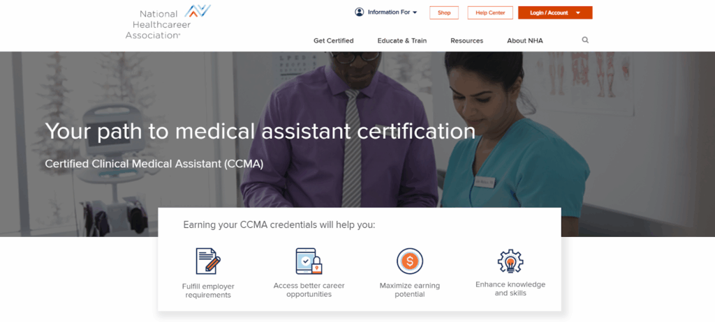 The NHA: Certified Clinical Medical Assistant (CCMA) web page screenshot