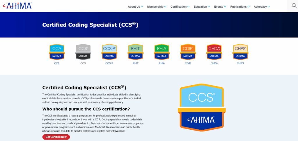 Screenshot of the Certified Coding Specialist (CCS) page