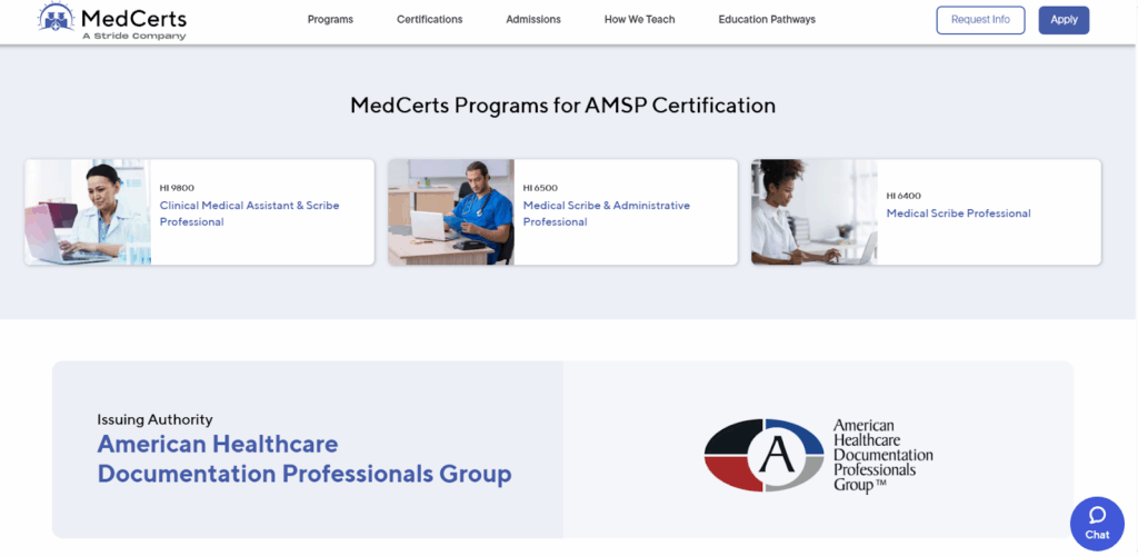 Screenshot of the Online Apprentice Medical Scribe Professional Certification Course page