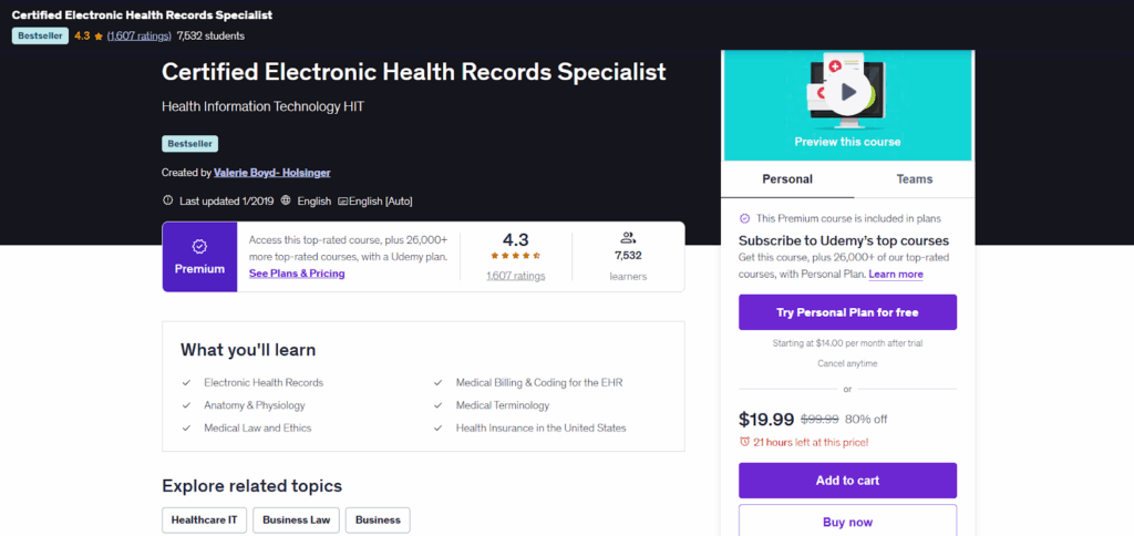 Enrollment page of the Certified Electronic Health Records Specialist