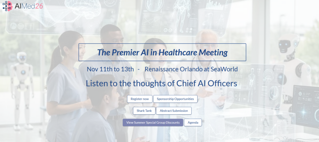 Startpagina van AIMed met de medische AI-top in Orlando van 2026