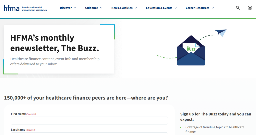 Abonnementspagina van The Buzz met inhoud over zorgfinanciën en informatie over het lidmaatschap