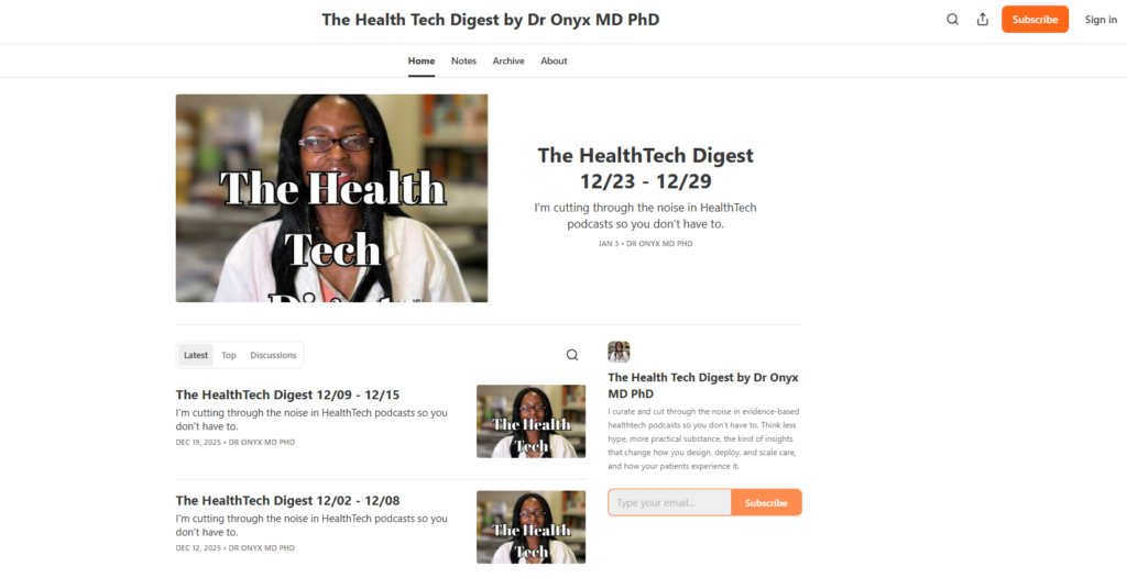 Archief van The Health Tech Digest met recente edities van Dr. Onyx MD PhD