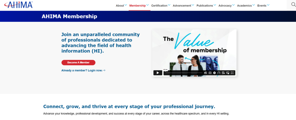 AHIMA membership page