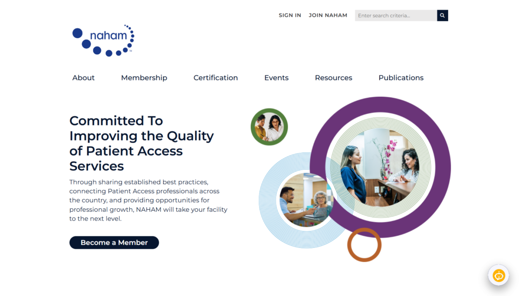 NAHAM membership page focused on patient access quality